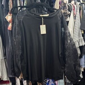 Southern Grace Black Sweatshirt with Sheer Sleeves